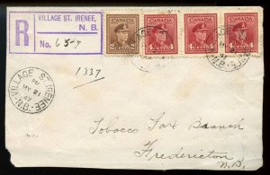 ?VILLAGE ST. IRENEE, N.B. Registered split ring 1947 WAR RPO issue cover Canada