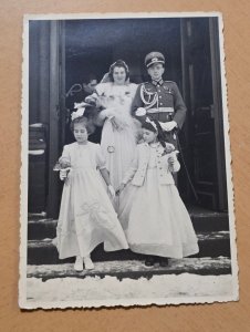 WWII Wehrmacht Officer Wedding Photo RPPC Army Dress Uniform Sword Medal Bride