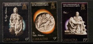 GIBRALTAR SG355/7 1975 500th BIRTH ANNIV OF  MICHELANGLO  MNH