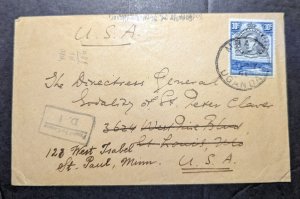 1941 British KUT Cover Mbala Uganda to St Louis MO Readressed St Paul MN USA