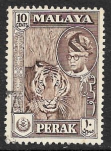 MALAYA PERAK 1957-61 10c TIGER Pictorial Issue Scott No. 132 VFU