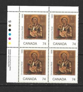 CANADA - 1988 CHRISTMAS UPPER LEFT PLATE BLOCK - SCOT 1124 - MNH
