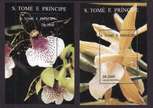 St Thomas & Prince-Sc#1293-4-two unused NH sheets-Orchids-Fl