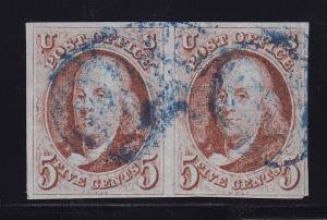 1b Pair VF used neat blue cancels PF cert nice color scv $ 2050 ! see pic !