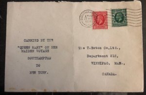 1936 Southampton England Cover To New York USA Carried Queen Mary Maiden Voyage