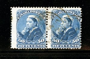 Canada #47 Pair (CA638) Queen Victoira 50¢ deep blue 1893, U, F, F-VF, CV$170.00