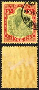 Bermuda SG118b KGVI 5/- Pale Green and Red/yellow Line Perf 14.25 (Ref 03)