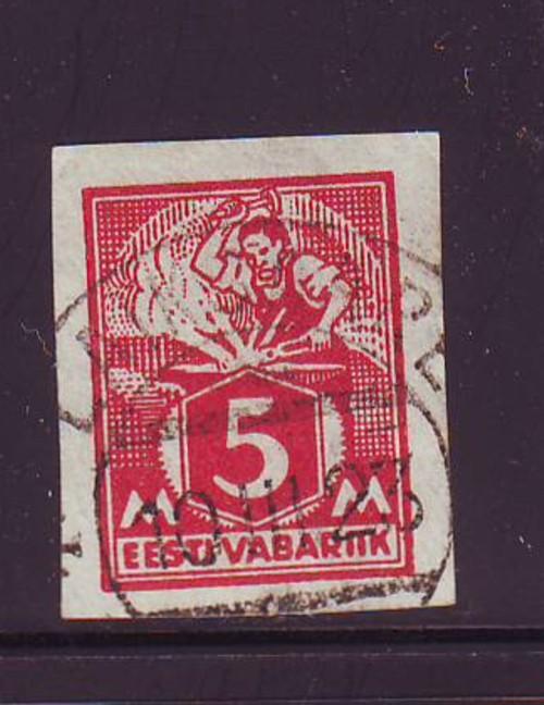 Estonia Sc 62 1922 5 m blacksmith stamp  used imperforate