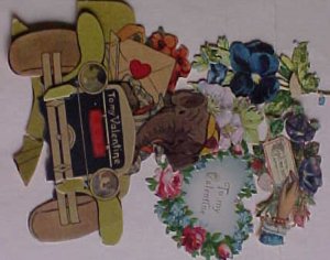 US VALENTINES 1890'S/1900'S 1 CARD 3 STICKERS