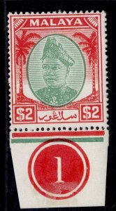 MALAYSIA - Selangor GVI SG109, $2 green & scarlet, LH MINT. CONTROL PL 1