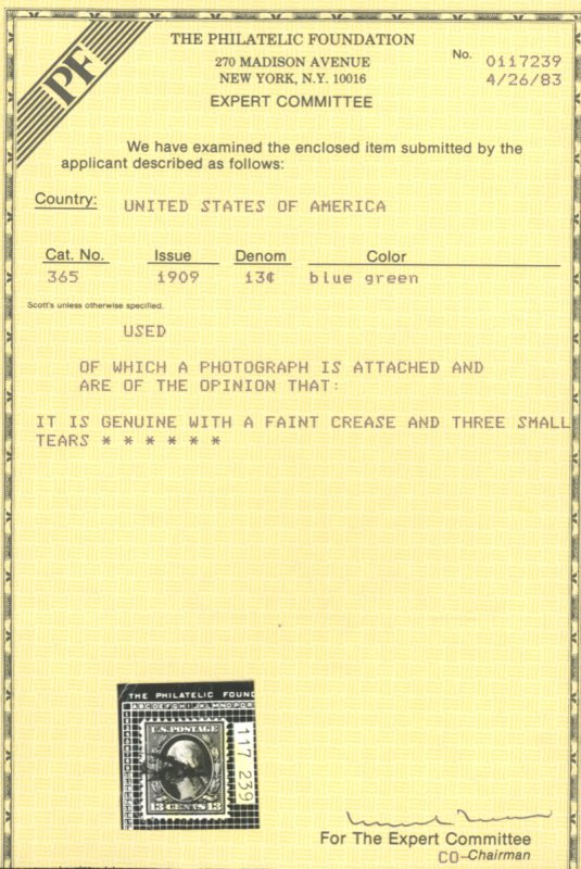 U.S. #365 USED WITH PF CERT
