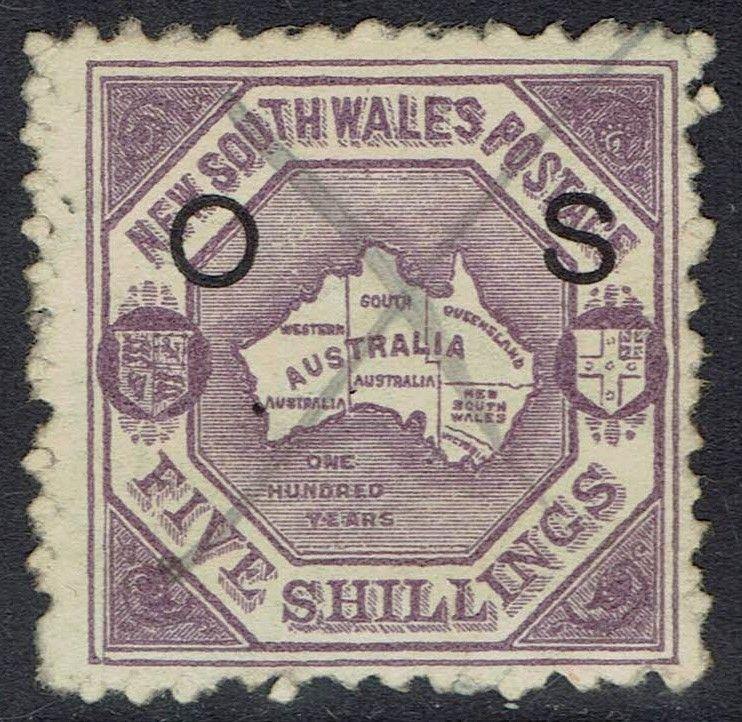 NEW SOUTH WALES 1890 MAP OS 5/- USED 