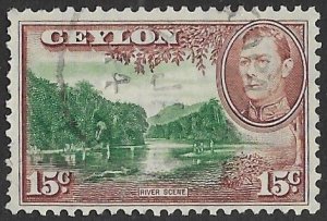 Ceylon # 282 King George VI 15c.  River  (1)  VF Used