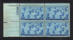 1945 US Navy Plate Block Of 4 3c Postage Stamps, Sc# 935, MNH, OG