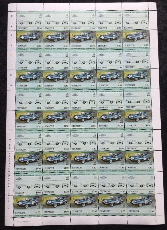 ST VINCENT Cars MNH x 10 Sheets(500 Stamps) BLK01
