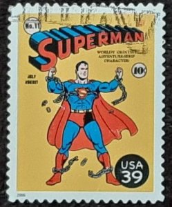 US Scott # 4084k; used 39c Superman cover  from 2006; VF centering; off paper