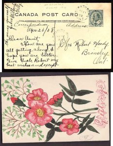 Canada-cover-1c KEVII postal stationery-used-Middlesex cnty-Brinsley Ont- Ap (12