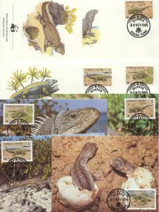 Turks Caicos 8 FDC/cards WWF/Iguana 1986