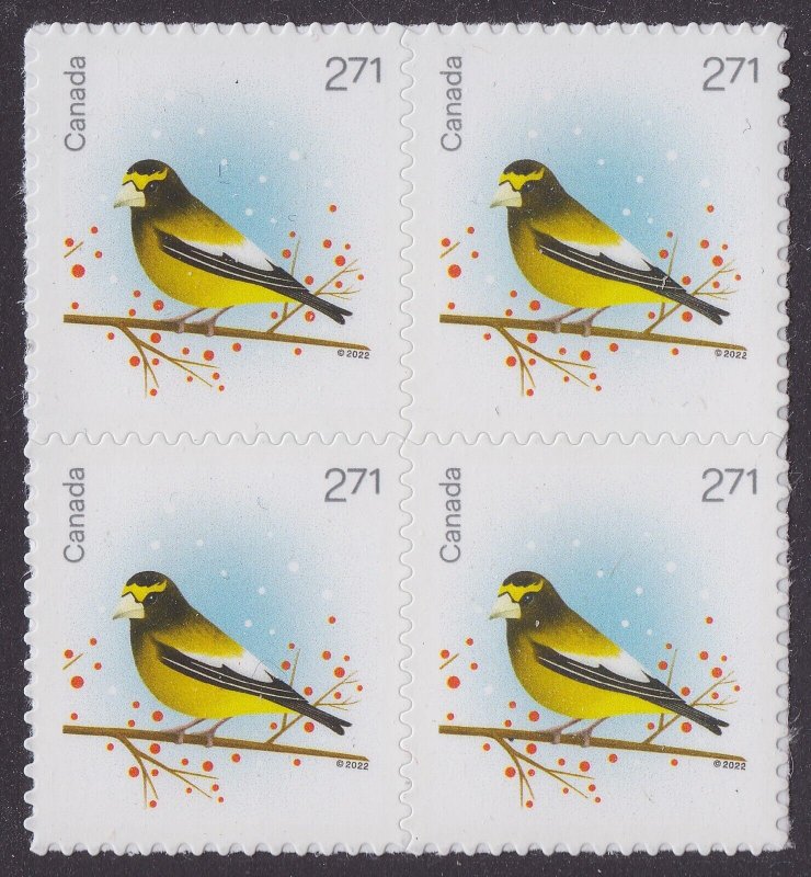 Canada 3367 Christmas Holiday Birds Grosbeak $2.71 block 4 MNH 2022