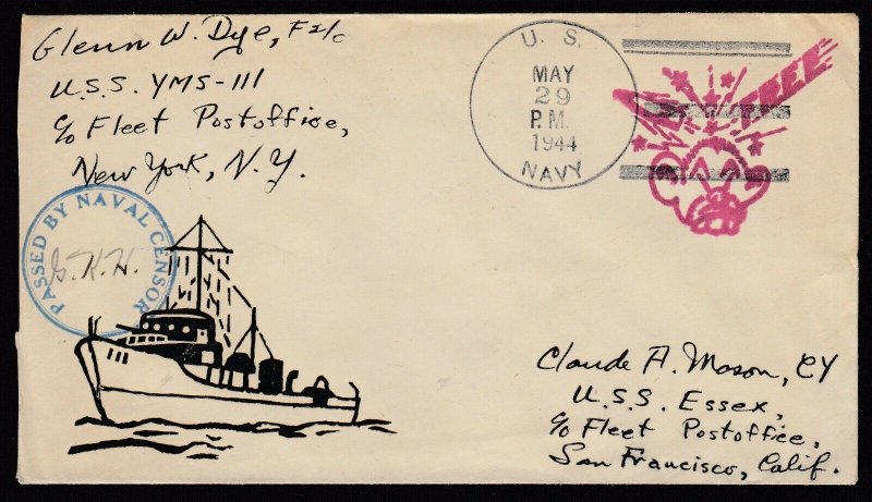 US 1944 Japanese Head Handstamp on cover - to CA