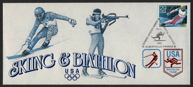 1992 Winter Olympics-Skiing/Biathlon-11 Feb 92, USPS Cachet **ANY 5=FREE SHIP**