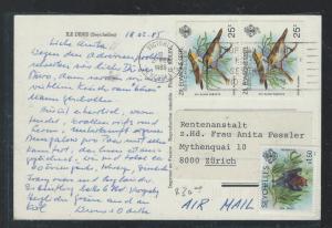 SEYCHELLES  (P2209B) ZIL ELWANNYEN SESEL 25C+1.5R  BIRD ON 1985  PPC TO SWITZERL