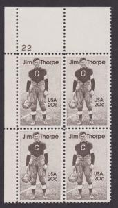 2089 Jim Thorpe MNH Plate Block - UL