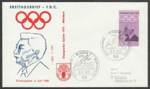 Germany FDC 1968 Baron Pierre de Coubertin Olympics