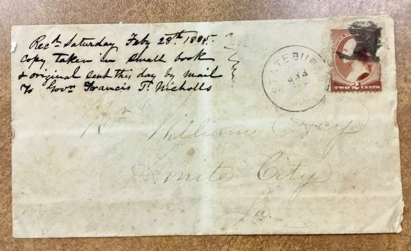 1885 Statesburg SC cover France cancel possibly  Hat, Face, Ship ?