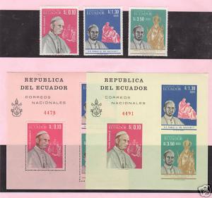 Ecuador Sc 752-752Bc MNH. 1966 Pope Paul VI,complete set + perf & imperf s/s, VF 