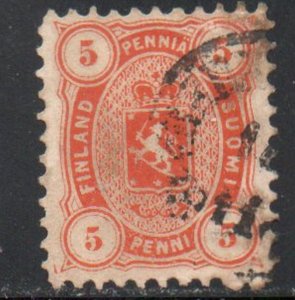 Finland Sc 18 1875 5p orange Coat of Arms stamp used