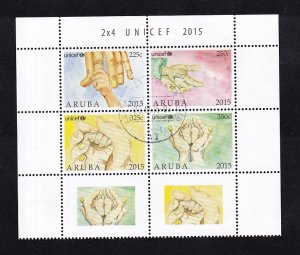 Aruba   #460  cancelled  2015  UNICEF  block of 4 + 2 labels
