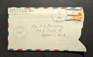 1943 WWII US Navy FPO Censored Airmail Cover to Spokane WA with Contents