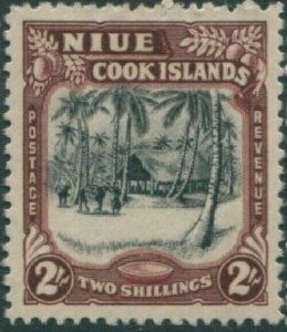 Niue 1938 SG76 2/- black and red-brown Native Village MNH
