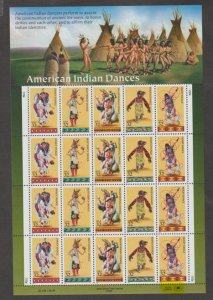 U.S. Scott #3072-3076 American Indian Dances Stamps - Mint NH Sheet - UM Plate