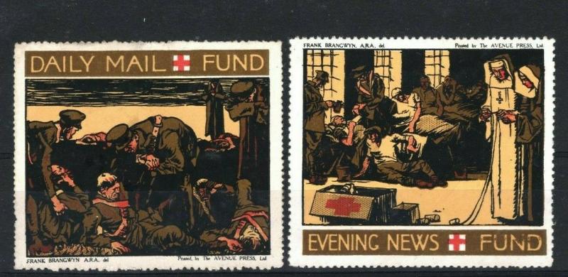 GB RED CROSS WW1 *Daily Mail & Evening News Fund* Charity Stamps{2} Labels DA177