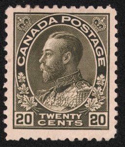 Canada Scott 119 Mint HR OG 20c cent olive green 1925 Lot UCX015