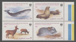 Chile 1985 Endangered Animals WWF se-tenant block Sc# 682a NH 