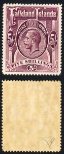 Falkland Is SG67b 5/- Maroon Fine M/M Cat 140 pounds