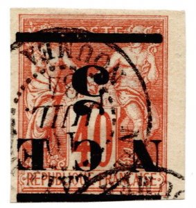 (I.B) France Colonial Postal : New Caledonia 5c on 40c OP (inverted)