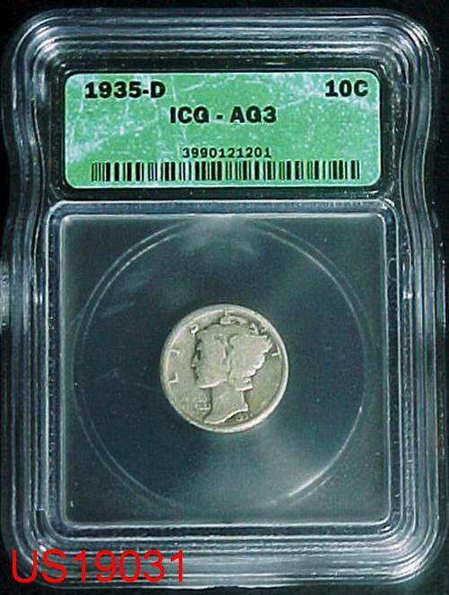 1935-D MERCURY DIME ICG AG-3