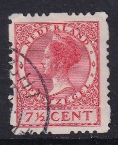 Netherlands #175a  used  1928  Wilhelmina  syncopated 4 sides 7 1/2c red