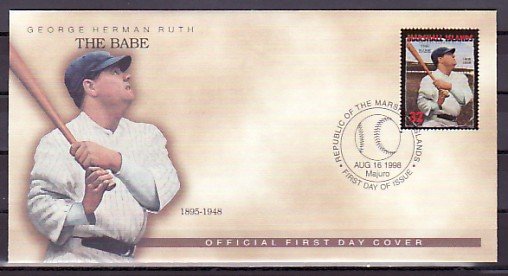 Marshall Is., Scott cat. 665. Babe Ruth, Baseball Slugger. First Day Cover. ^