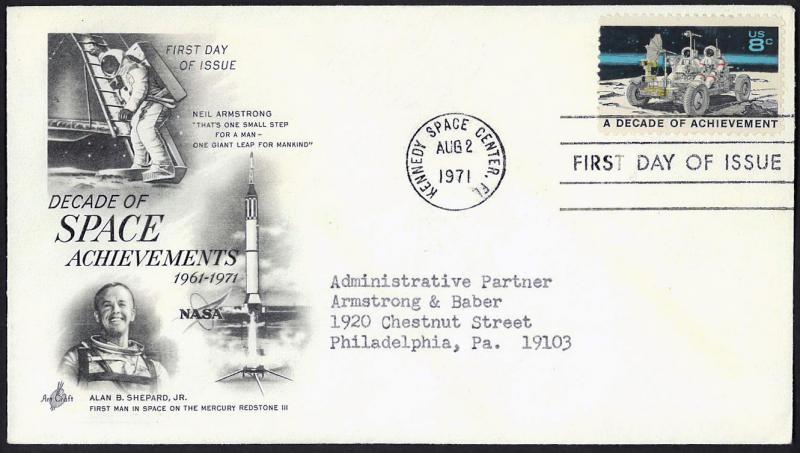 U.S.A. Sc#1435 1971 Decade of Space Achievements Kennedy Space Center FDC