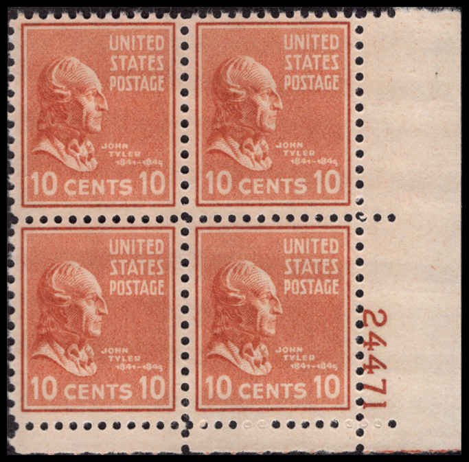 US #815 TYLER MNH LR PLATE BLOCK #24471