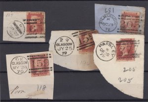 GB QV 1d Red On Piece Collection Of 5 With Postmarks BP9736