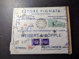 1947 Censored Registered Italy Cover Albanova to Reutlingen Germany