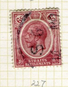 STRAITS SETTLEMENTS; 1921 early GV issue fine used 6c. value