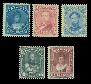 HAWAII  1882  Kings & Queens  complete set  Scott 37- 41 mint MH