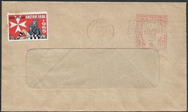 NEW ZEALAND 1965 Cover with cinderella - St John Ambulance & Rugby Player..49961